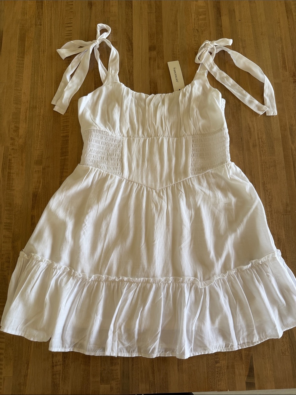 White Tie-Shoulder Smocked Sundress for Kids